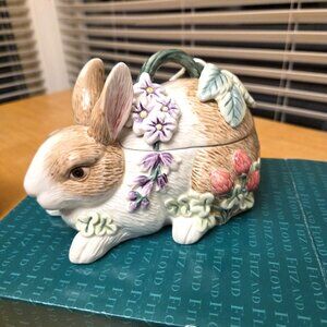 Fitz & Floyd Ceramic Botanical Bunny Lidded Box - NEW IN BOX